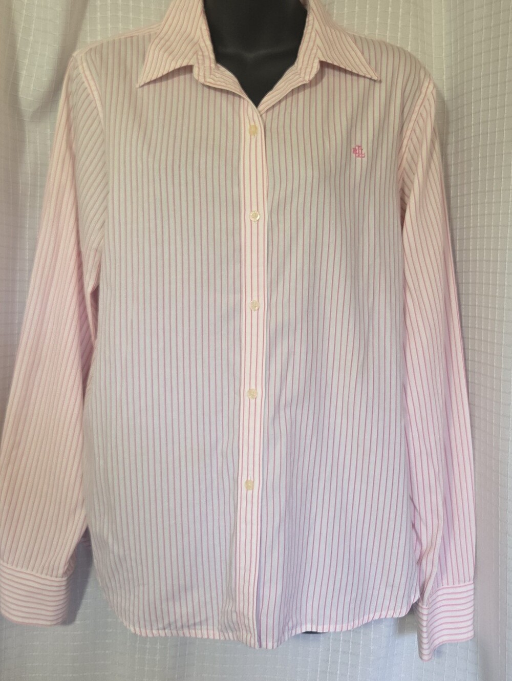 Lauren Ralph Lauren Button Down Women's Shirt Size Large Shirt Pink Stripe